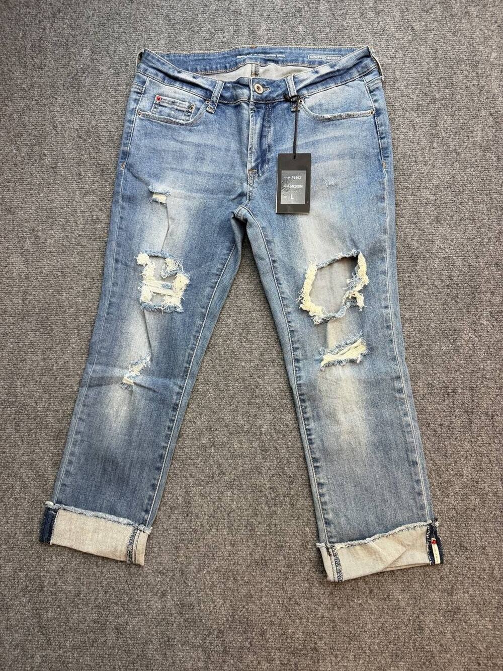 Special A P1902 Women's L Cropped Skinny Capri Jeans Distressed Medium Wash NWT